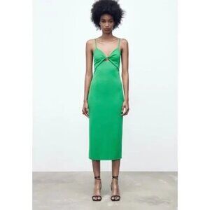 Zara Women's Kelly Green Twist Front Cutout Midi Dress Size Medium